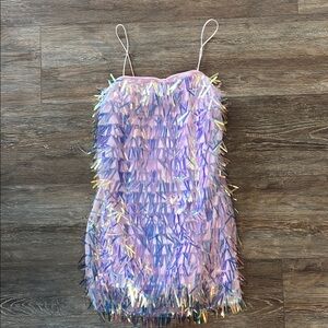 Forever 21 Women's Size Small Iridescent Pink Fringe Mini Homecoming Dress NWT